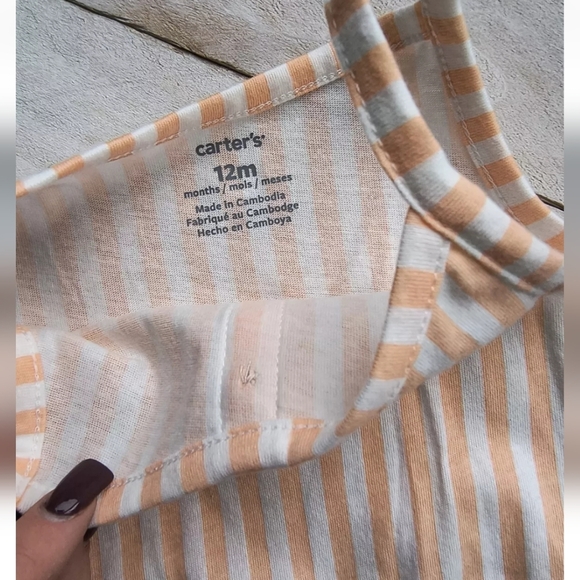 Carter's 2pc Pant Set With Ruffle Striped Tank Top Bodysuit Orange Blue 12 Month - Picture 3 of 5